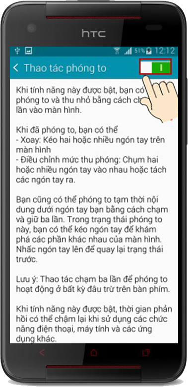 Tắt chế độ thao tác phóng to